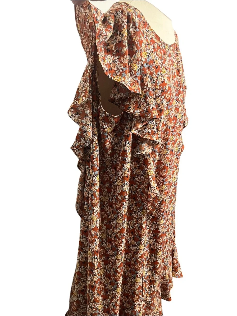 Max Studio Rust Floral Ruffle Shift Dress - Picture 2 of 7